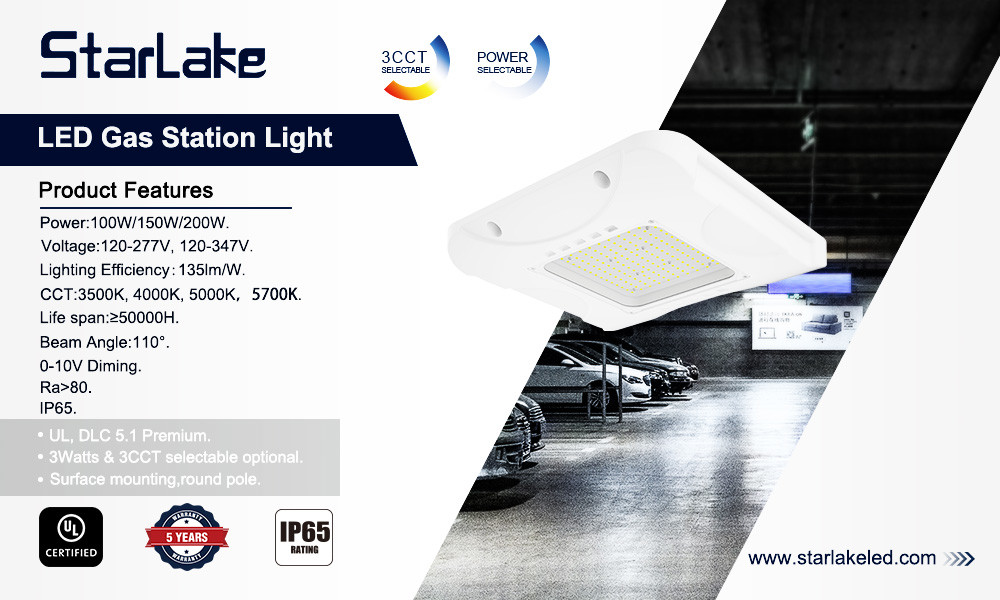 100W Square Gas Station Light IP65 With Adjustable Power / Color Temperature