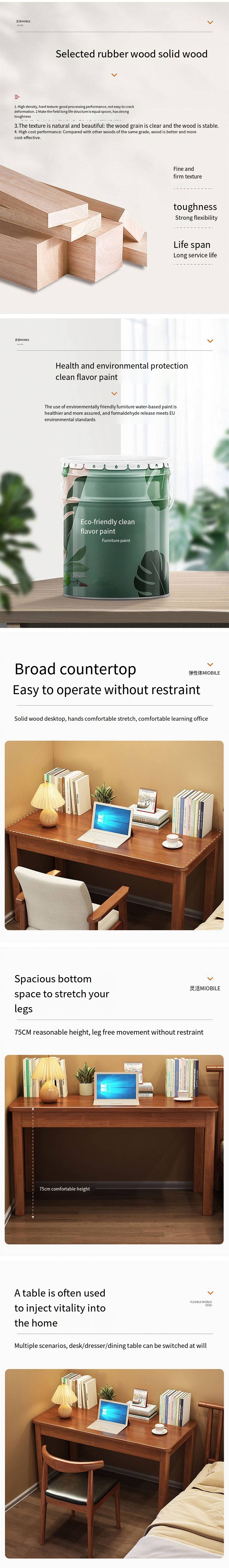 Simple Solid Wood Office Desk and Horn Chair Combination for Modern Home Study
