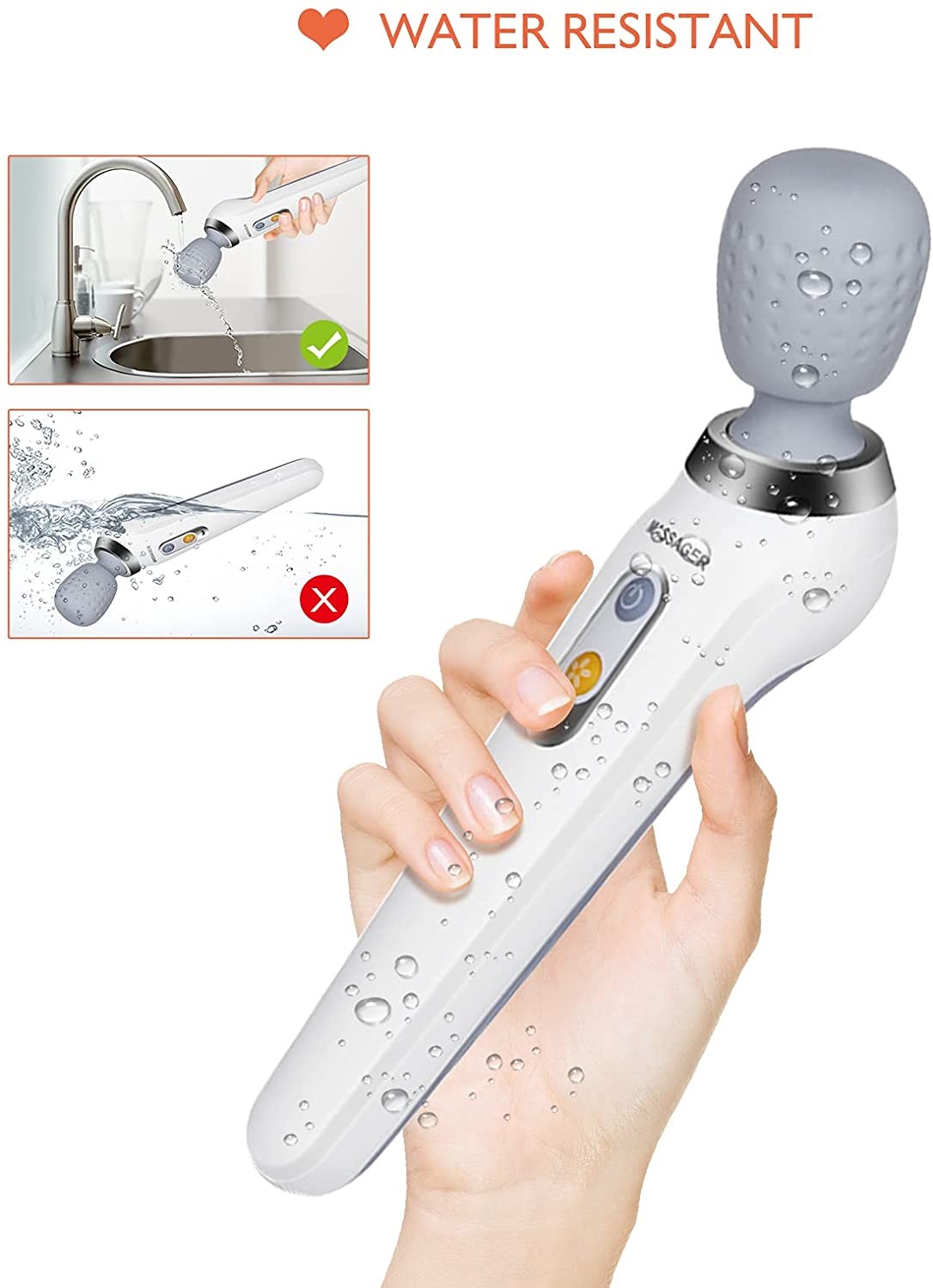 Wireless Hand Held Bodywand Mini Massager IP7 Vibrating 2200mAh