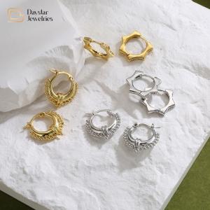 Quality Geometric Brass 18k Gold Plated Hoop Earrings Diamond Zircon Huggie For Women wholesale