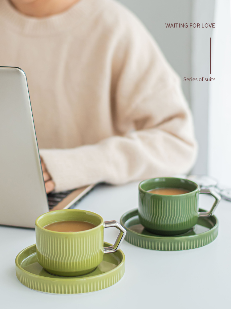 Business Gifts Ceramic Tea Cup Set Nordic Porcelain Coffee Cup And Saucer With Silver Grip