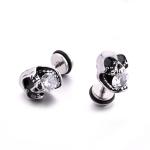 Stainless Steel jewelry punk style polished skull head stud earrings