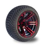 Red / Glossy Black Aluminum 12 Inch Golf Cart Wheels And Tires 215/35-12 Tyre