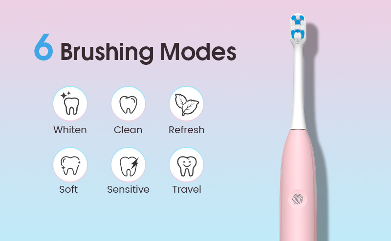Soft Bristle Electric Toothbrush ABS Plastic Rechargeable IPX7 Waterproof Travel-Friendly Teeth Whitening Sonic Technology