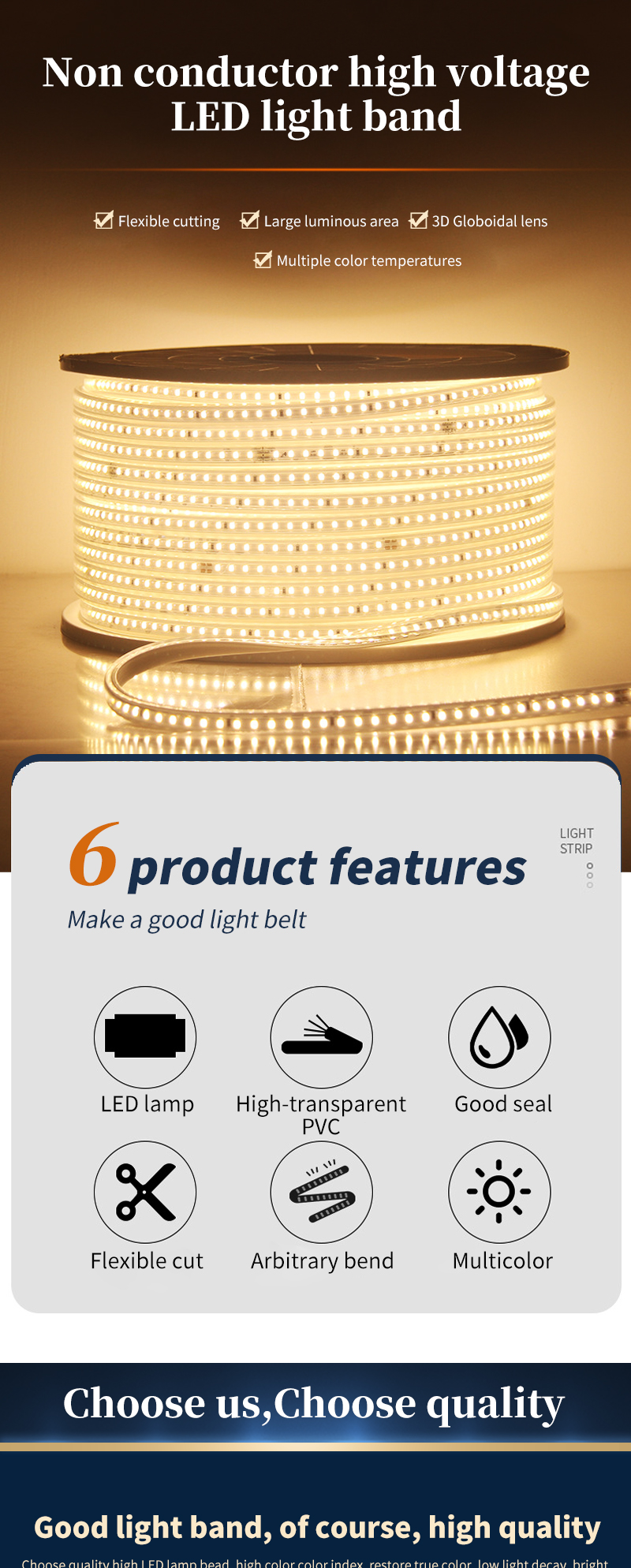Single Color LED Flexible Strip Light 220V 110V IP65 Wanterproof