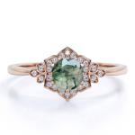 Vintage Design 4 Prong Round Shape Milky White Druzy Moss Green Agate And