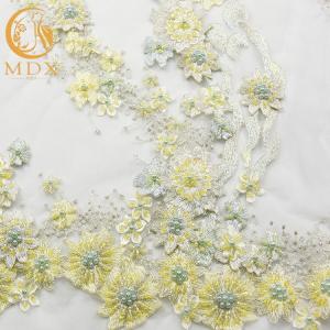 Quality Nice 3D Flowers Light Yellow Lace Fabric 140cm Width Types Of Bridal Lace wholesale