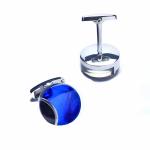 Eco Men'S Diamond Cufflinks Copper Material Round Gem Blue Crystal