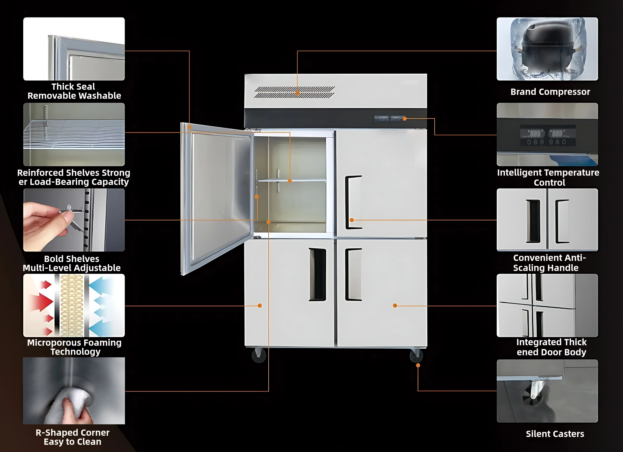 Commercial Vertical Freezer for Kitchen Cooling Large-Capacity Stainless Steel
