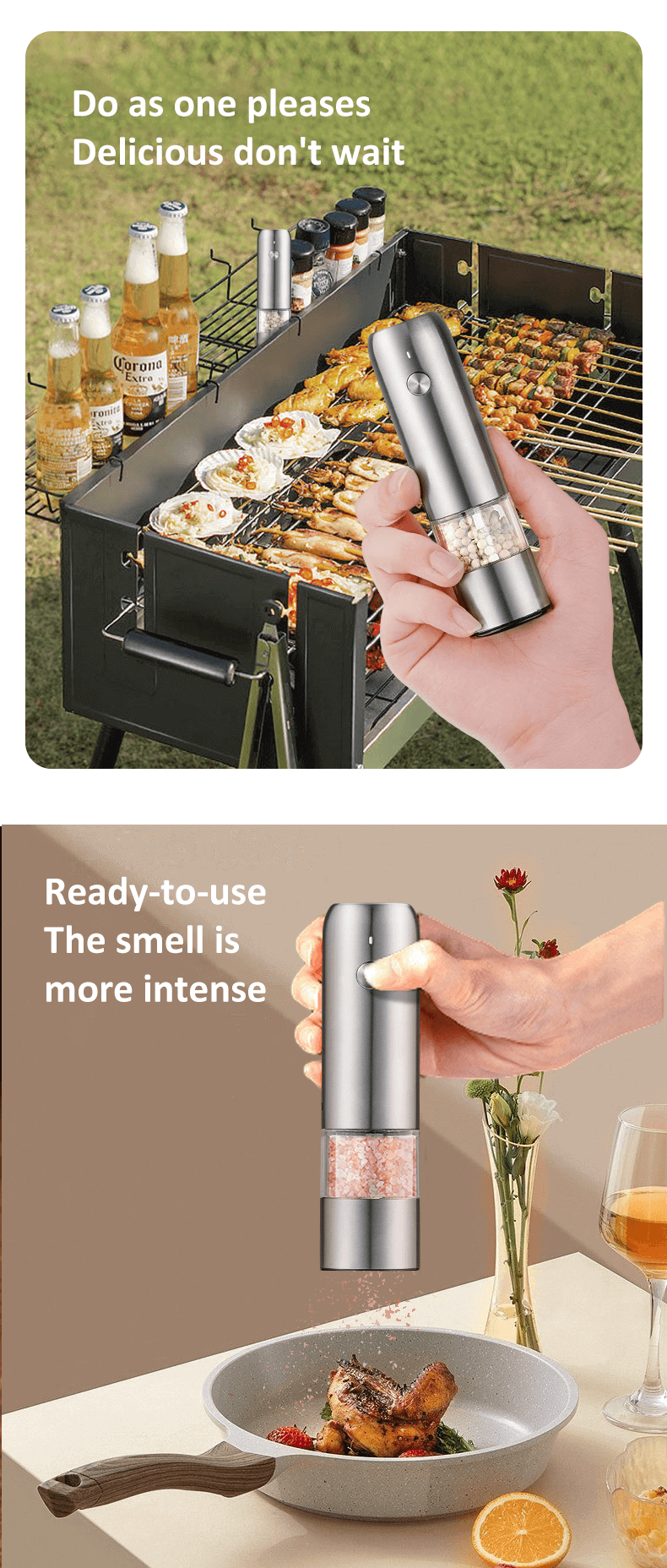 Salt Pepper Mills with Ceramic Burr Core Stainless Steel Mini Electric Grinder Set ' Needs