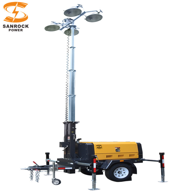 2 Wheeled Telescopic Light Tower Industrial Portable Diesel Light Tower 3 Cylinders