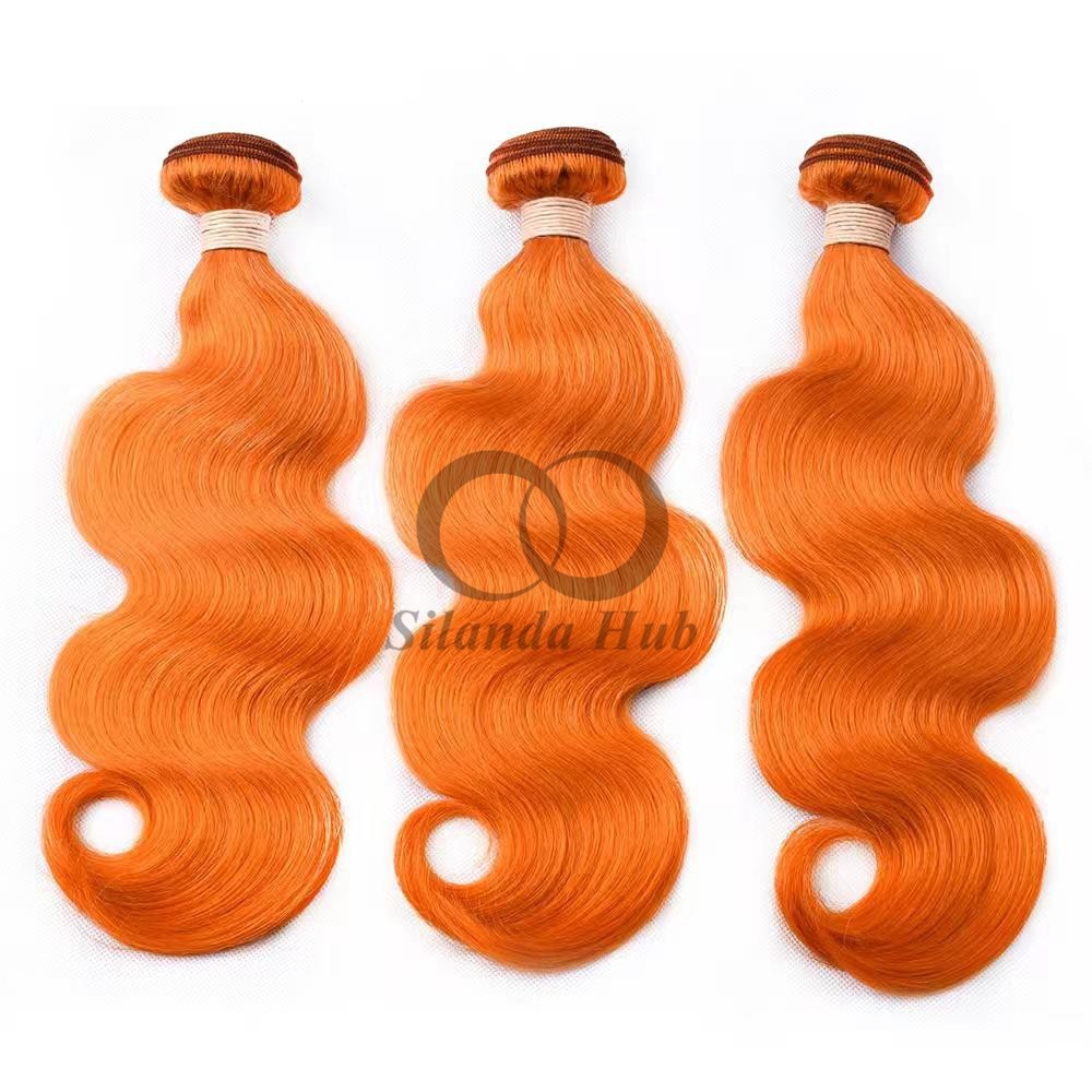 Orange Body Wave Remy Human Hair Bundles Sew In Weave Bundles Brazilian Bundle Deals