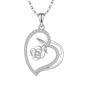 Quality YASVITTI Custom Women's Pendant Necklace Fine Jewelry Rhodium Plated Rose 925 Sterling Silver Heart Necklace wholesale