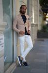 Double Breasted Camel Mens Casual Business Jacket No Tie