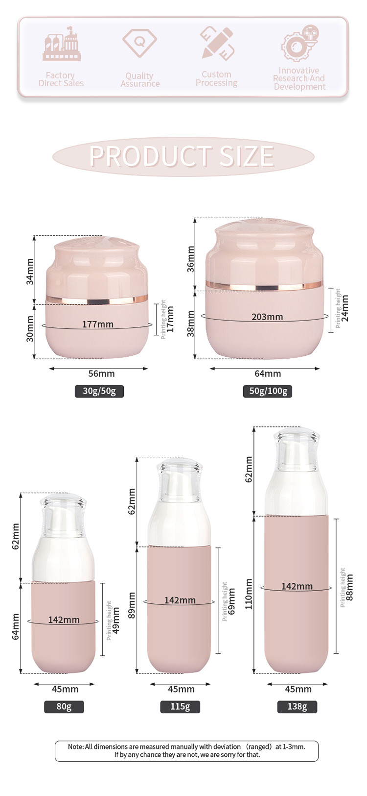 100g Pink Cosmetic Toner Bottle Lotion Plastic Serum Container
