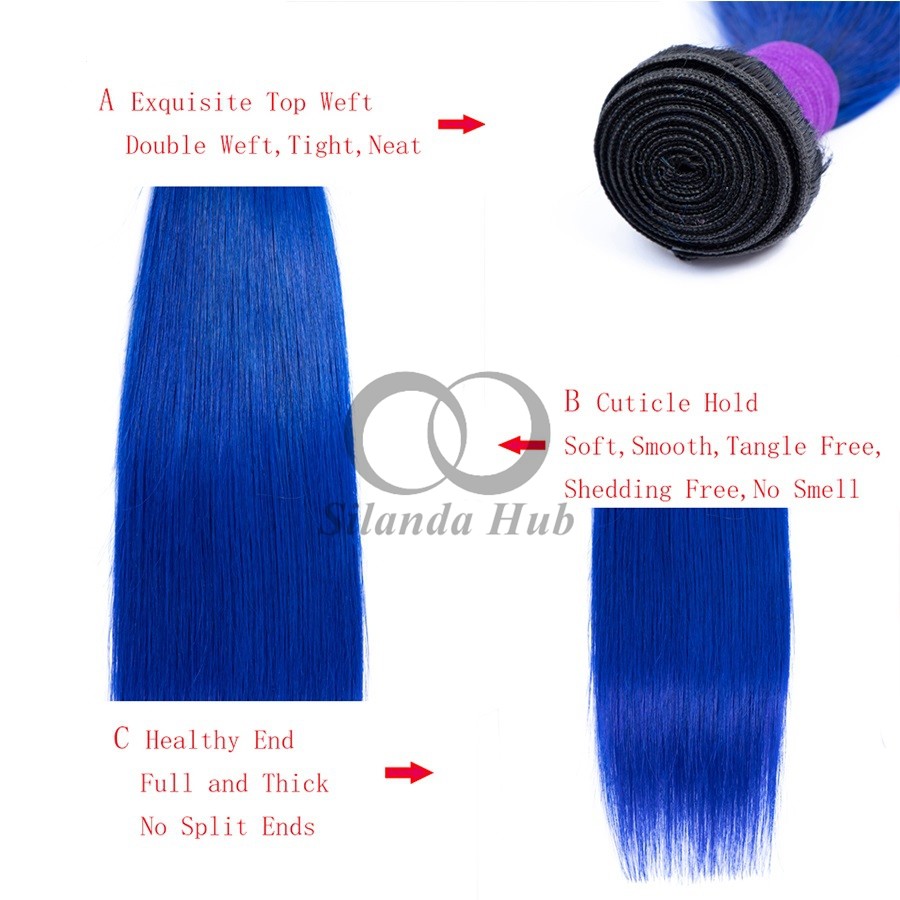 #T1B/Blue Straight Remy Human Hair Bundles Sew In Weave Bundles Brazilian Bundle Deals