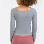 Winter Low Wide Neckline Sports Yoga Clothes Long Sleeved Shirts High Elastic