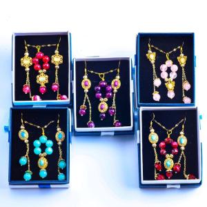 Quality Handmade Gemstone Beaded Necklace And Earring Set Copper Gold Plating wholesale