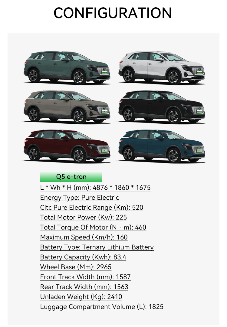520km Cltc Pure Electric Range 83.4Kwh Battery Capacity AudiQ5 E-tron SUV 4wd speed 160Km/h Energy Electric Vehicle