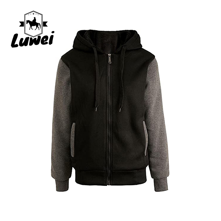 Streetwear Embroidered Heavy Cotton Logo Drawstring Soft Knitted Men's Hoodies & Sweatshirts With Zipper