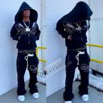 OEM Manufacturer Custom Double Waisted Baggy Stacked Pants Sweat Suit Y2k