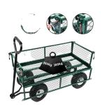 Four-wheel Green Trailer Cart Heavy Duty Metal Gardening Trolley