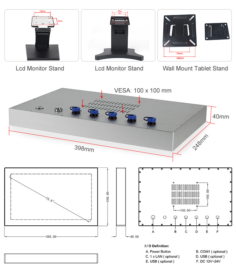 15.6" 1000 Nit LCD Waterproof Touch Screen PC IP69K Industrial Computer