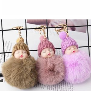 Quality Silicone / Cotton Plush Keychain Toys Sleeping Baby Shape 12 * 7CM 40G wholesale