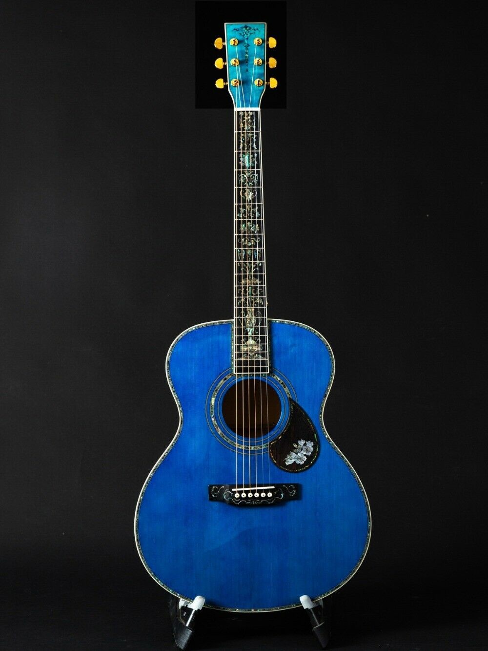 Abalone Blue Solid spruce top 40 inch OM style acoustic guitar Burst maple back