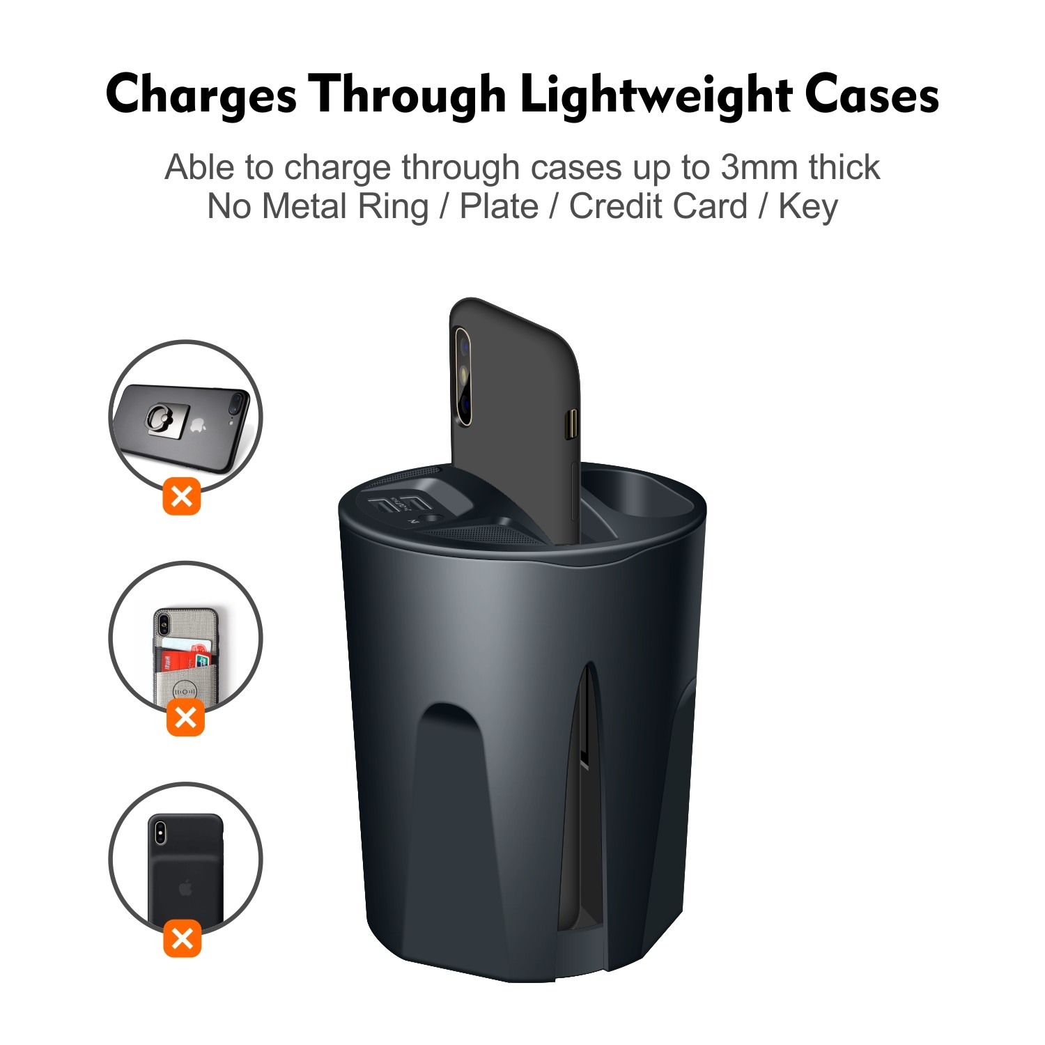 10W Car Wireless Charging with Power Protection and 5V/2A Output