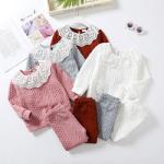 Autumn Children Clothing Sets Casual Long Sleeve Long Pants Suit Ruffle Neck