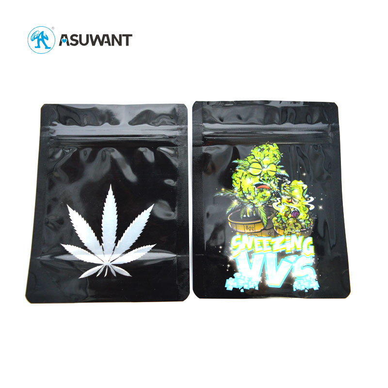 Three Side Seal Small Weed Packaging Mylar Bag Child Proof Zipper Mylar Bag