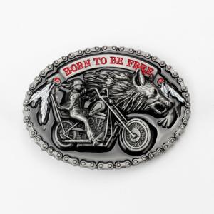 Quality Enamel Texts Motorcycle Die Cast Metal Belt Buckle With Antique Silver Finish wholesale