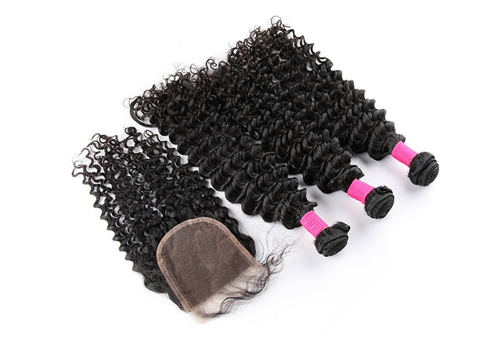 Natural Color Virgin Human Hair Extensions Deep Wave Full And High Density