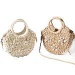 Corn Skin Woven Crochet Hand Bag , Woven Beach Bag Shell Flower Decorative ODM
