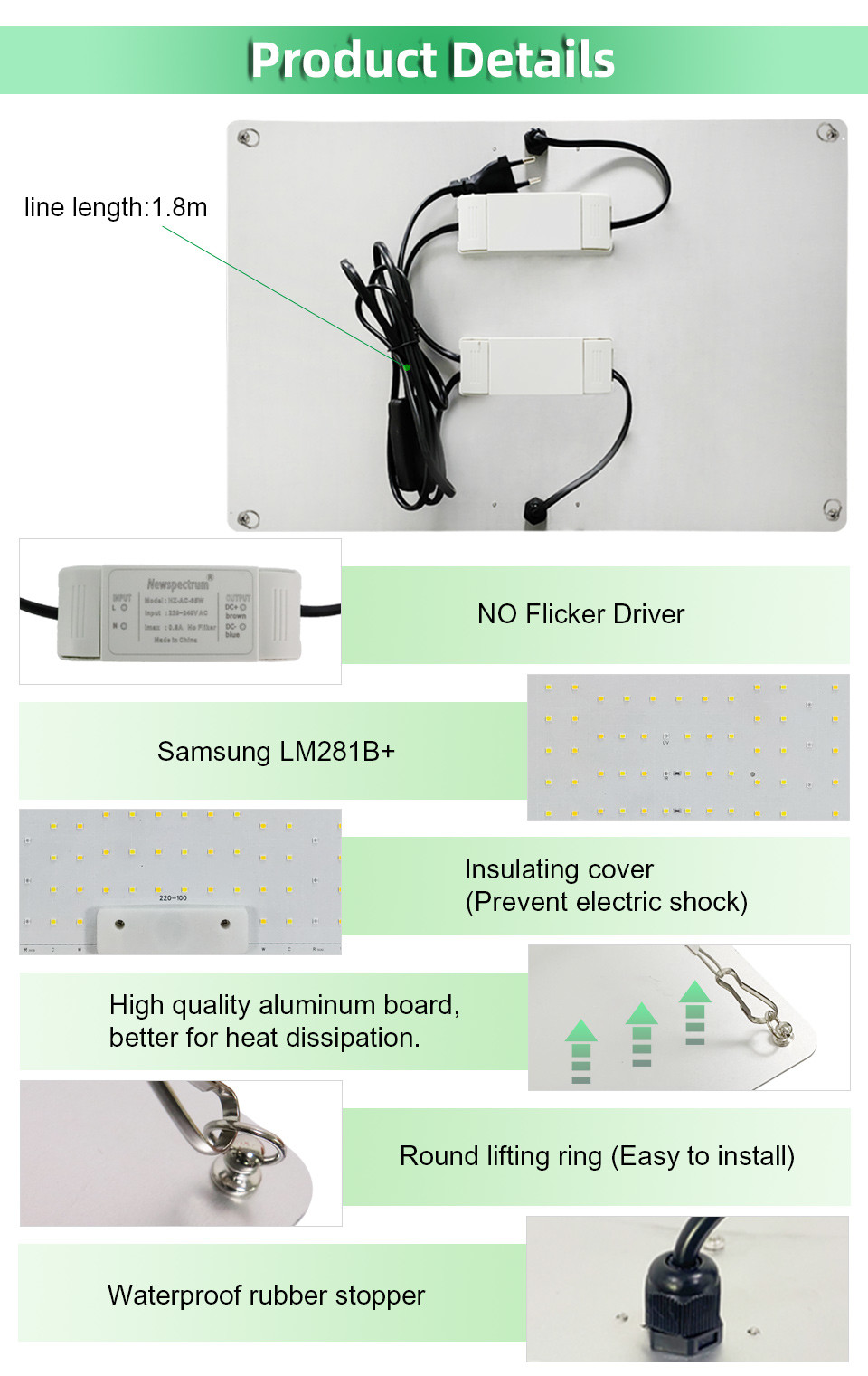 Heat Dissipation 65W 150W Led Grow Light Circuitry Design For Indoor Plant
