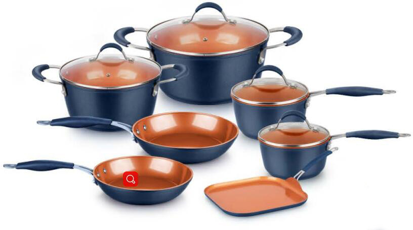 FDA approved copper Titanium ceramic coating 5pc aluminum cookware set stainless steel handles