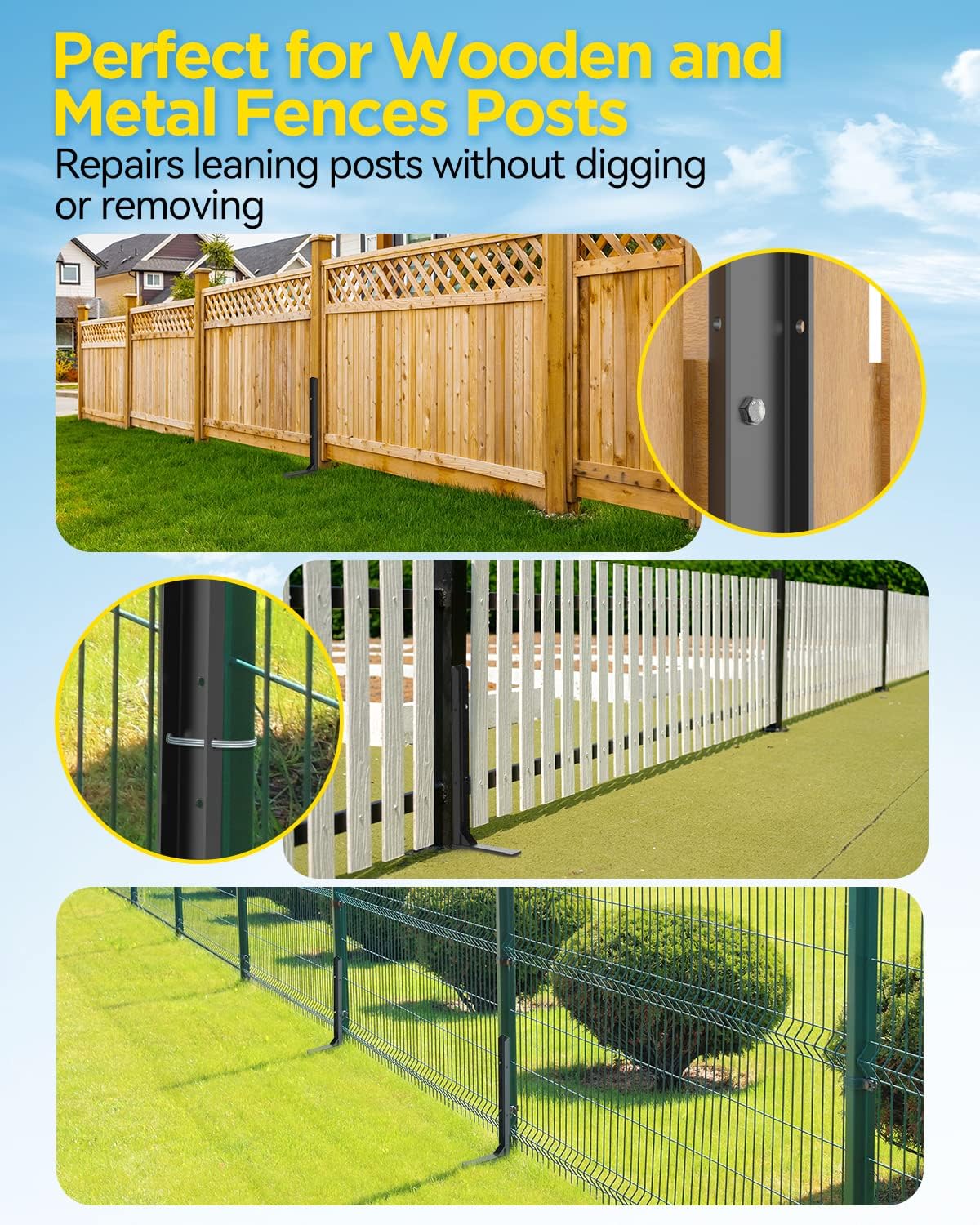 Customized Heavy Duty Steel Fence Post Repair Stakes Custom Dimensions and Powder Coating