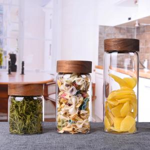 Quality Heat Resistant Glass Storage Bottle Jar With Acacia Wooden Screw Top Lid wholesale