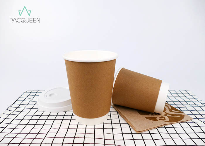 White / Brown Disposable Paper Coffee Cups With Lids Eco Friendly Multiple Sizes