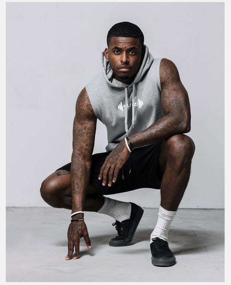 Wholesale Apparel Men Logo Printing Polyester Sleeveless Hoodies