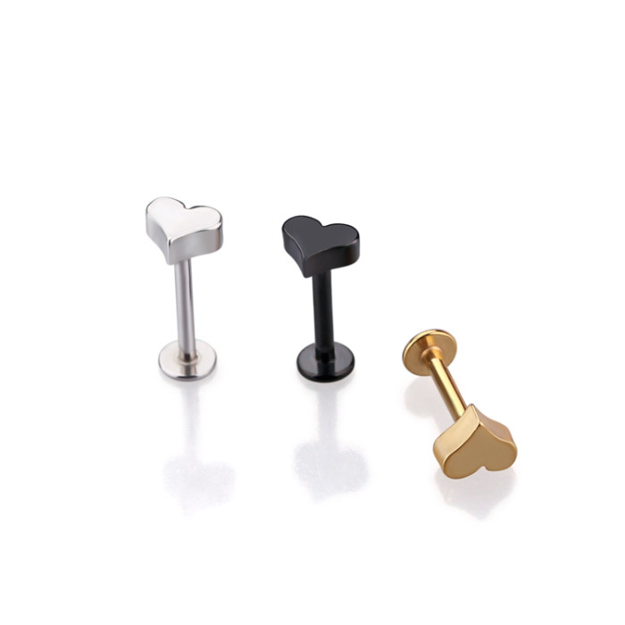 316L Surgical Stainless Steel Internally Threaded Heart Labret Stud Body Piercing Unique Lip Rings