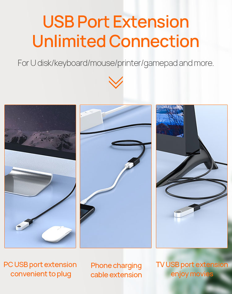 USB Data Extension Cable Sync Transmission USB 2.0 A Male To A Female Extension Cable
