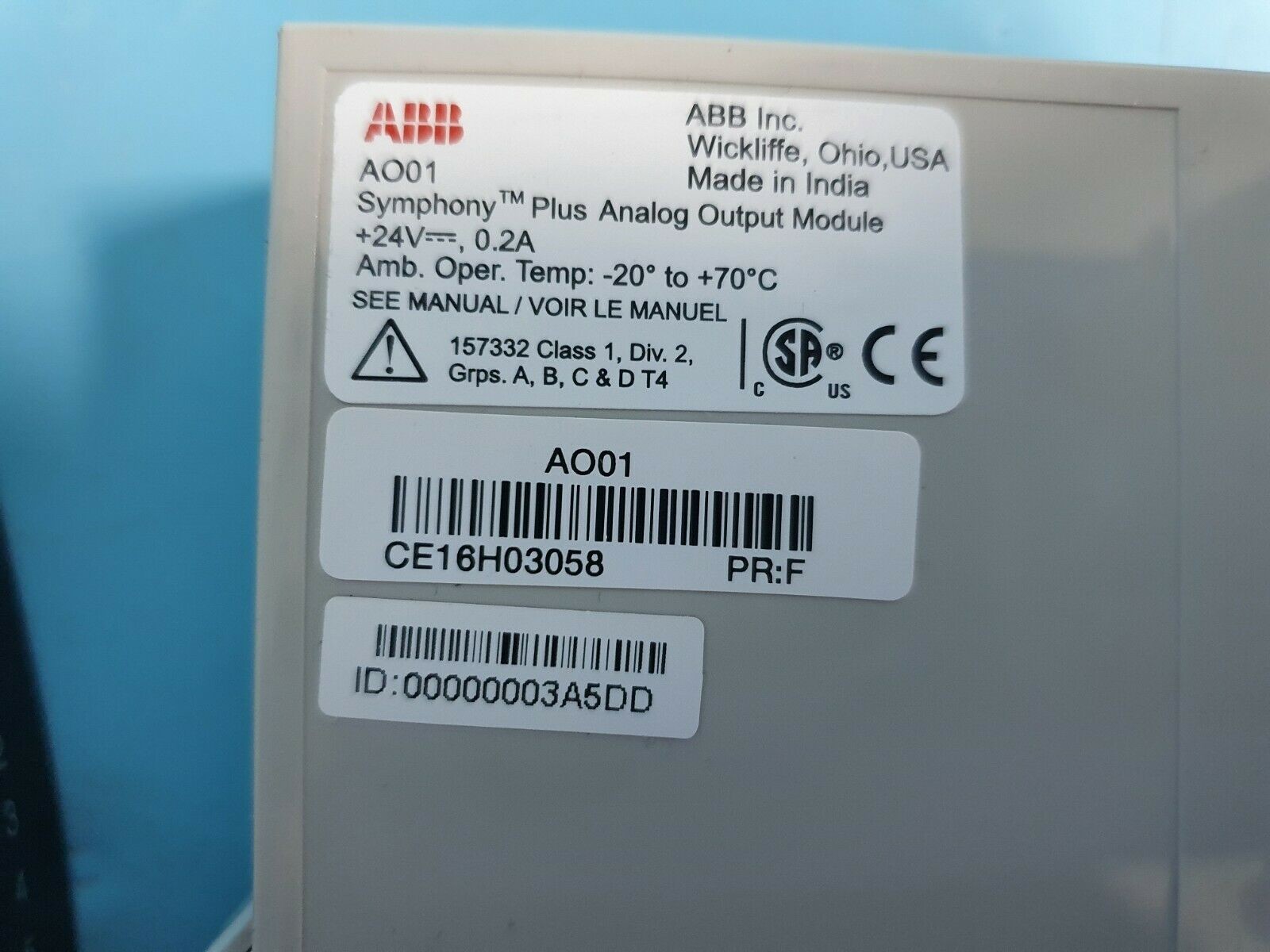 ABB New CE16H03058 AO01 4-20mA, 1-5VDC Servo Drives In original Box
