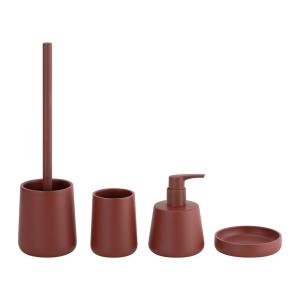 Quality Polyresin Bathroom Countertop Accessories Red Round Taper Toilet Brush Hand Soap Dispenser Tumbler Holder Soap Dish wholesale