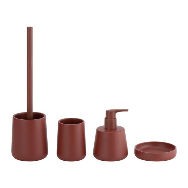 Polyresin Bathroom Countertop Accessories Red Round Taper Toilet Brush Hand Soap