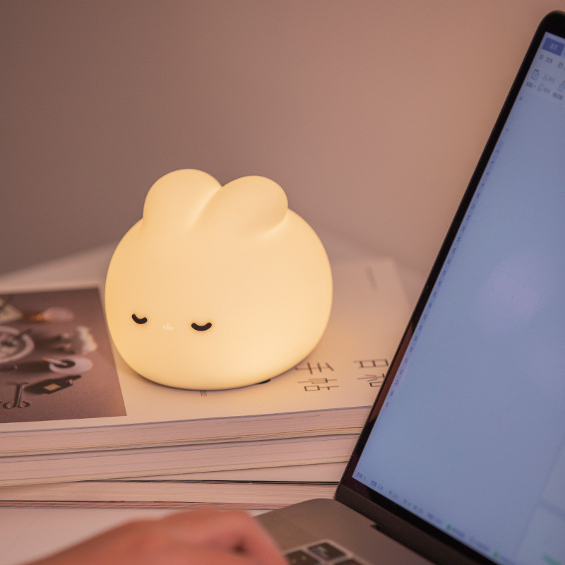 Rabbit Night Light For Kids Lamp Cute Lamp 16 Colors Tap Silicone Kids Night Light For Kids Night Light USB Rechargeable