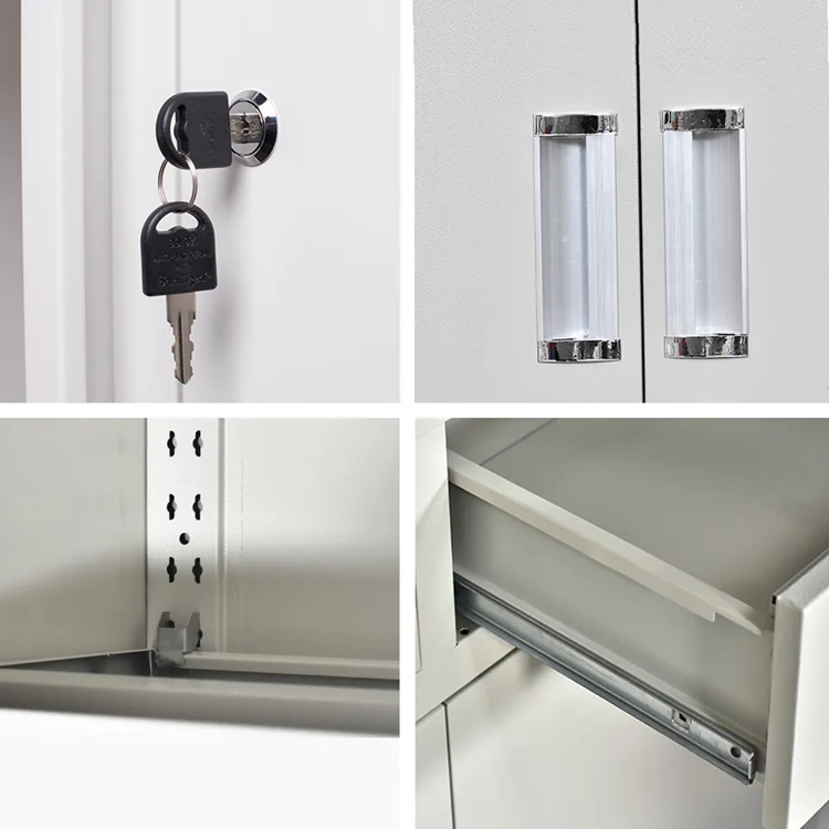 Easy Assembling Office Cabinets with Locks and Glass Doors Heavy Duty Metal Construction