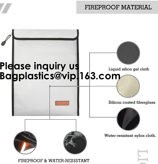 waterproof and fireproof resistant document bag,Lock Box Bag For Documents Money & Office Files Freproof Safe Bag with L
