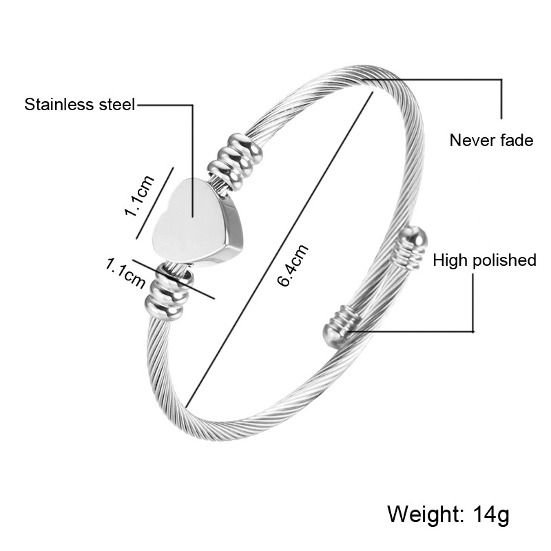 Rhodium Plated Wrist Bangle Bracelet , 18k Gold Heart Shape Bracelet For Ladies